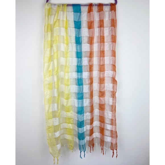 Raw Silk Multicolor Gingham Scarf - Picture 2 of 7